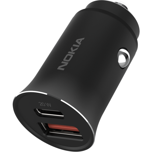 nokia fast car charger mini 20W black angled